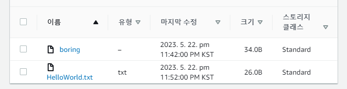 Role 세션으로 S3의 boring과 HelloWorld.txt를 조회한 실습 화면