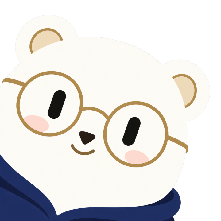 둥근 안경을 쓰고 눈웃음 짓는 모민 곰